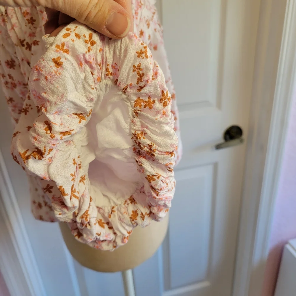 Free people dessa‎ tie back bodysuit floral top size m puff sleeves boho Spring